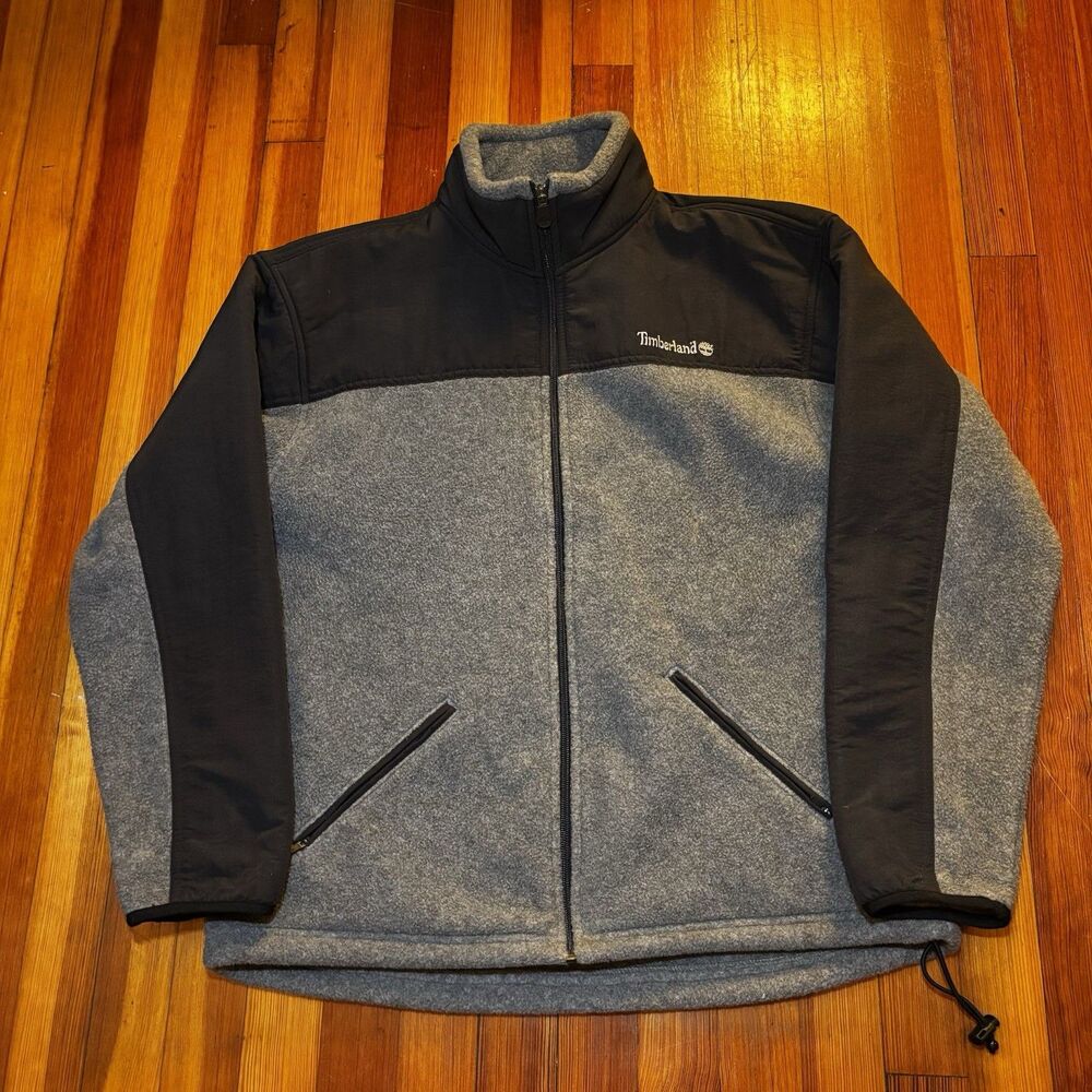 Vintage Y2K Timberland Weather Gear Fleece Zip Jacket Gray USA made Men’s Small